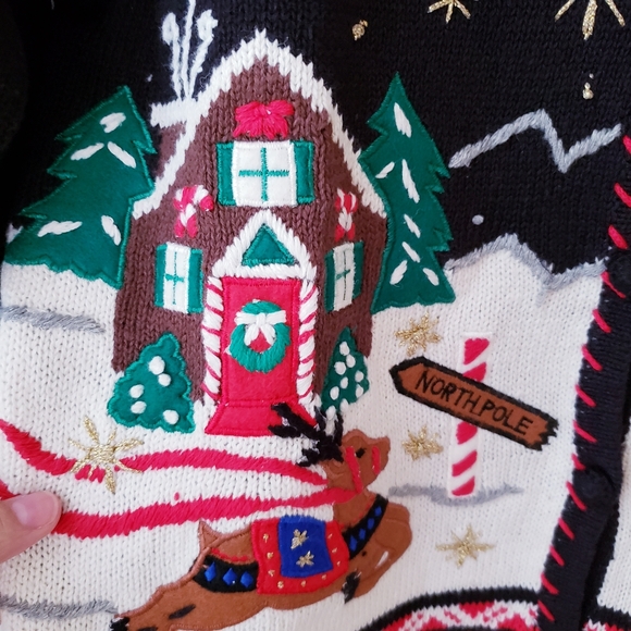 Vintage Segue Black Christmas Theme Cardigan Sweater - Picture 8 of 12